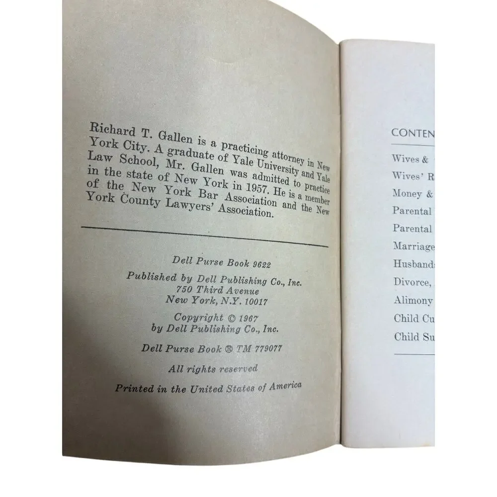 Dell Purse Book Wives Legal Rights by Richard T. Gallen 1967 Booklet